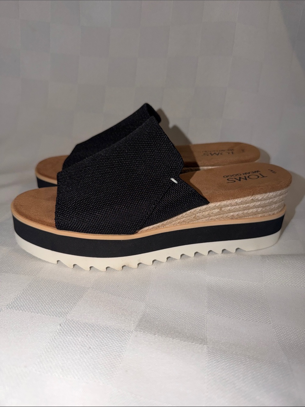 New Sz 7 TOMS Diana Mule Black Espadrille Wedge Slide Sandals
